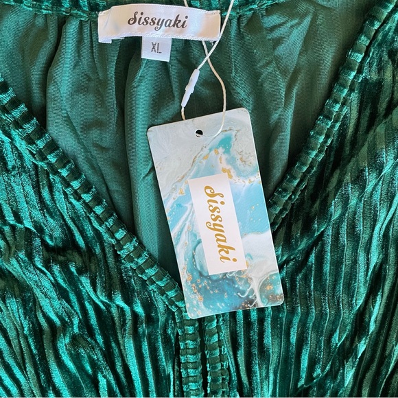 SISSYAKI Emerald Green Velvet Formal Maxi Dress V Neck Short Puff Sleeve XL - Picture 8 of 9